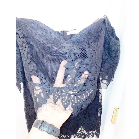 NWT LOVERS + FRIENDS Off the Shoulder Lace Mini Cocktail Dress BLACK SZ: Small - Picture 3 of 13